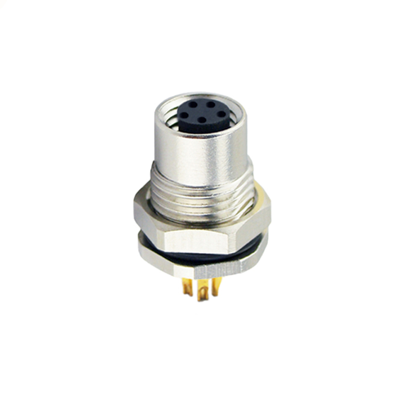 M8 5pins B code female straight front panel mount connector,unshielded,solder,brass with nickel plated shell